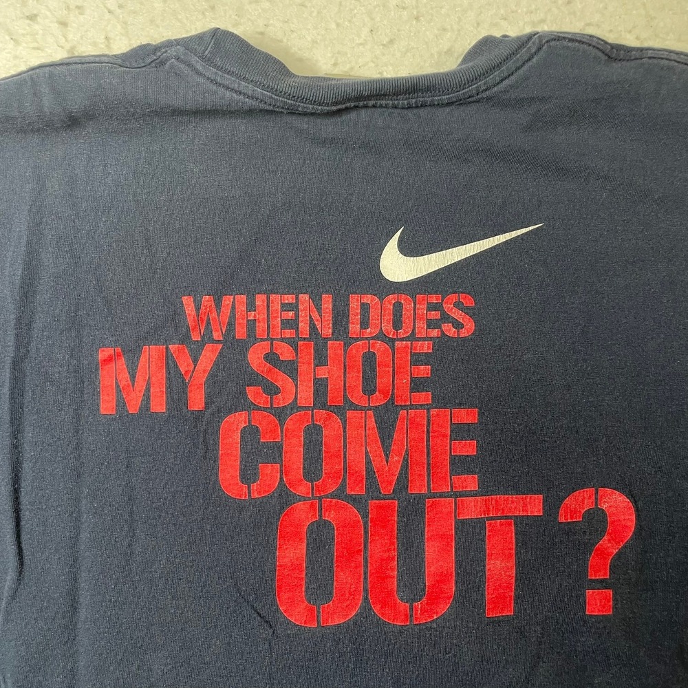Nike Draft Pick When Does My Shoe Come Out Navy Blue Graphic T-Shirt Mens‎ Large